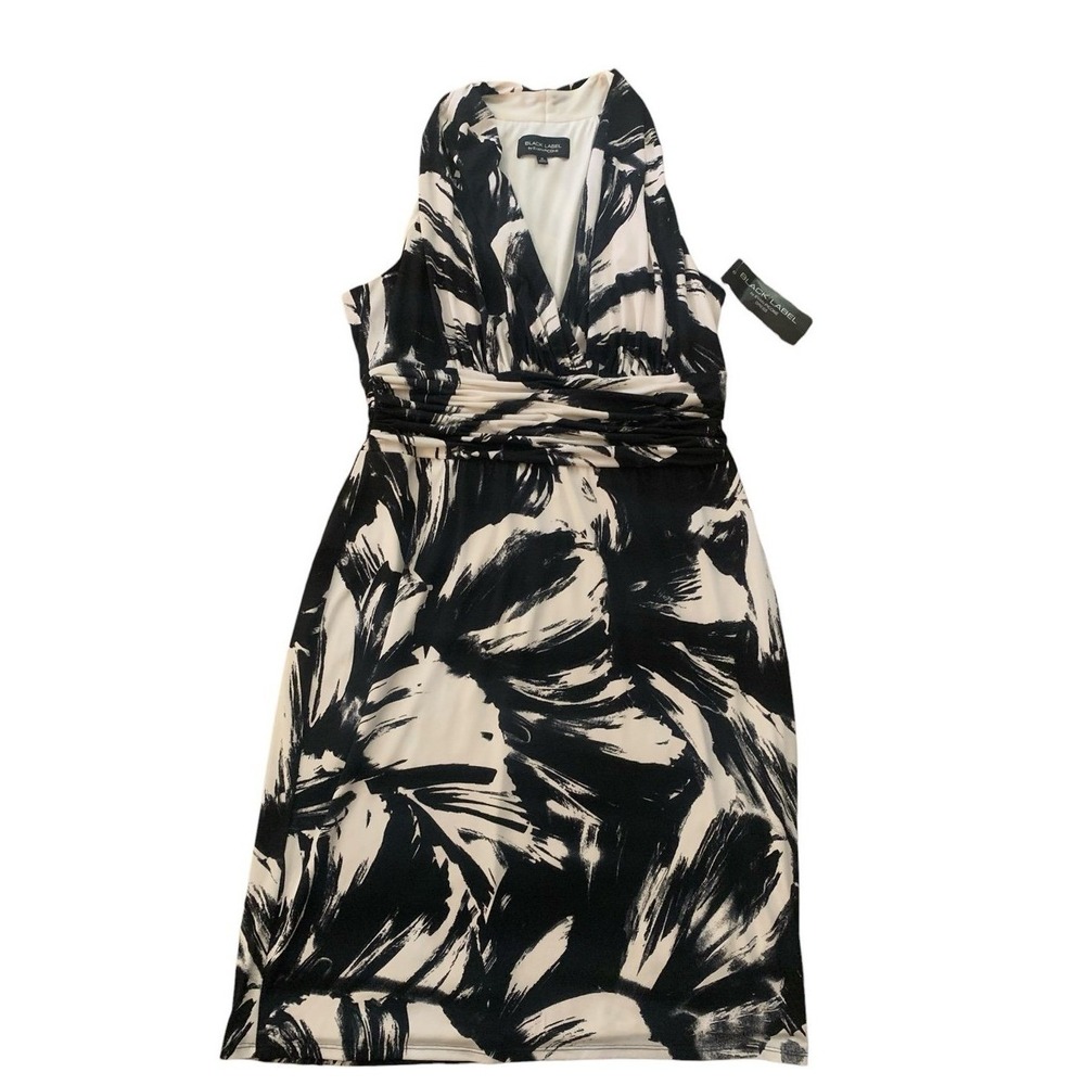 Black Label by Evan-Picone Black Sheath Dress Size 16 Career Cocktail Midi NWT